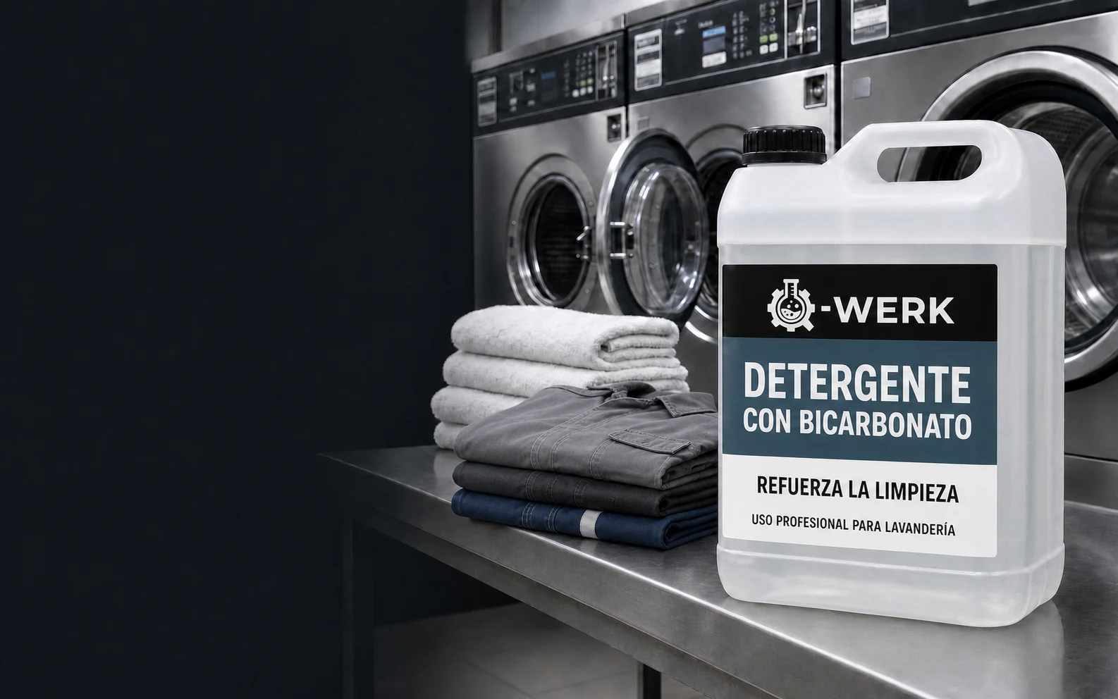 Detergente con bicarbonato Q-WERK de líquido transparente en presentación retornable de 20 litros