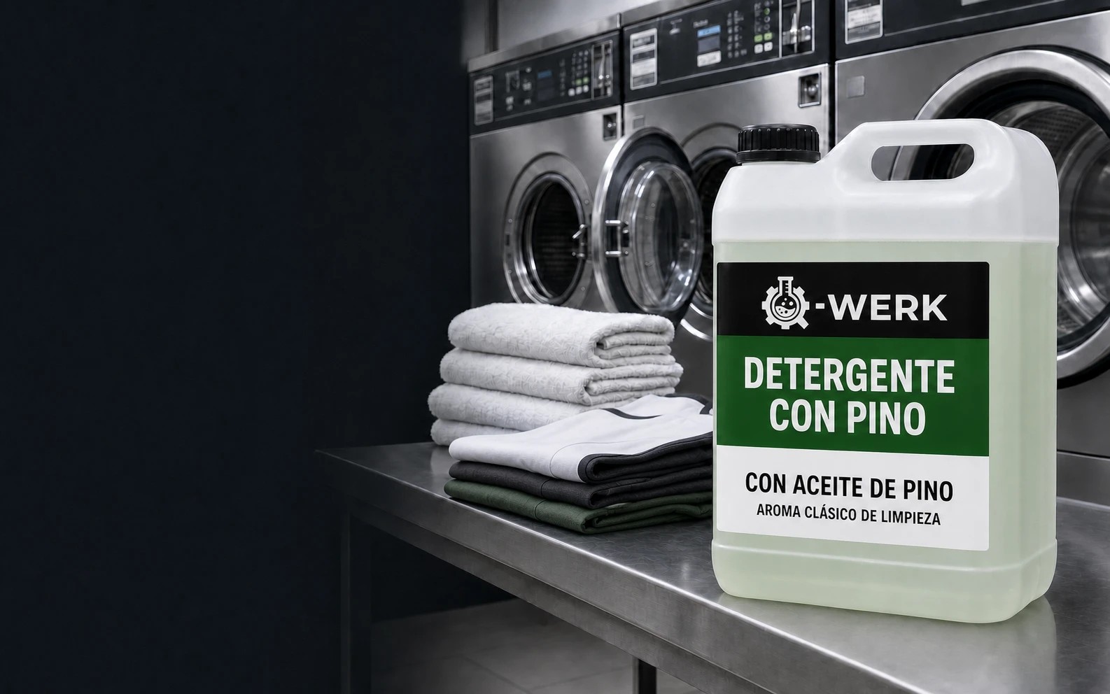Detergente verde muy ligero con aceite de pino Q-WERK en presentación retornable de 20 litros